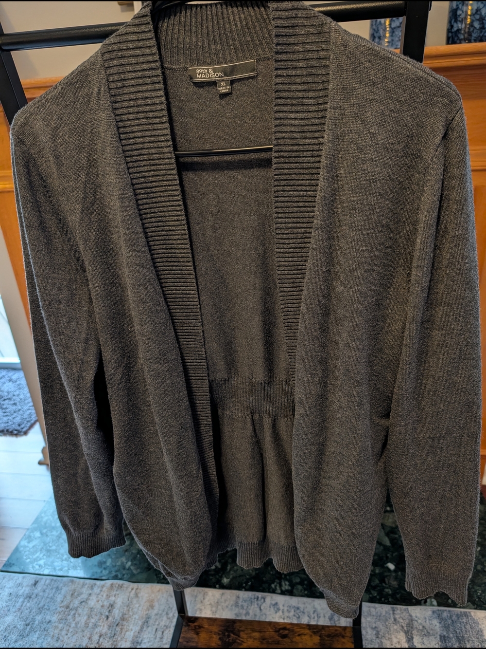 89th & Madison Charcoal Gray Open-Front Shawl Cardigan